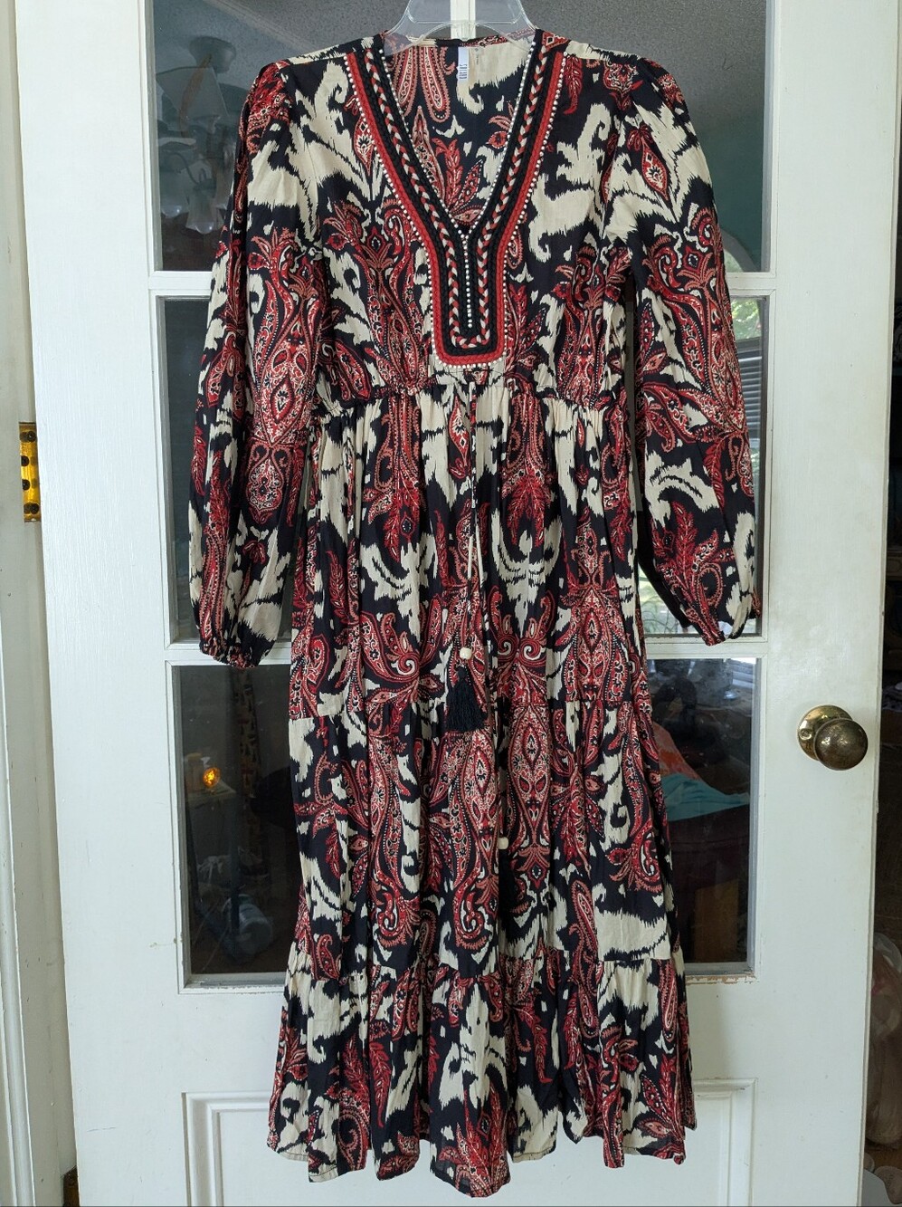 Kaktus 100% Cotton Boho Beaded Tassel Midi Dress Size Small
